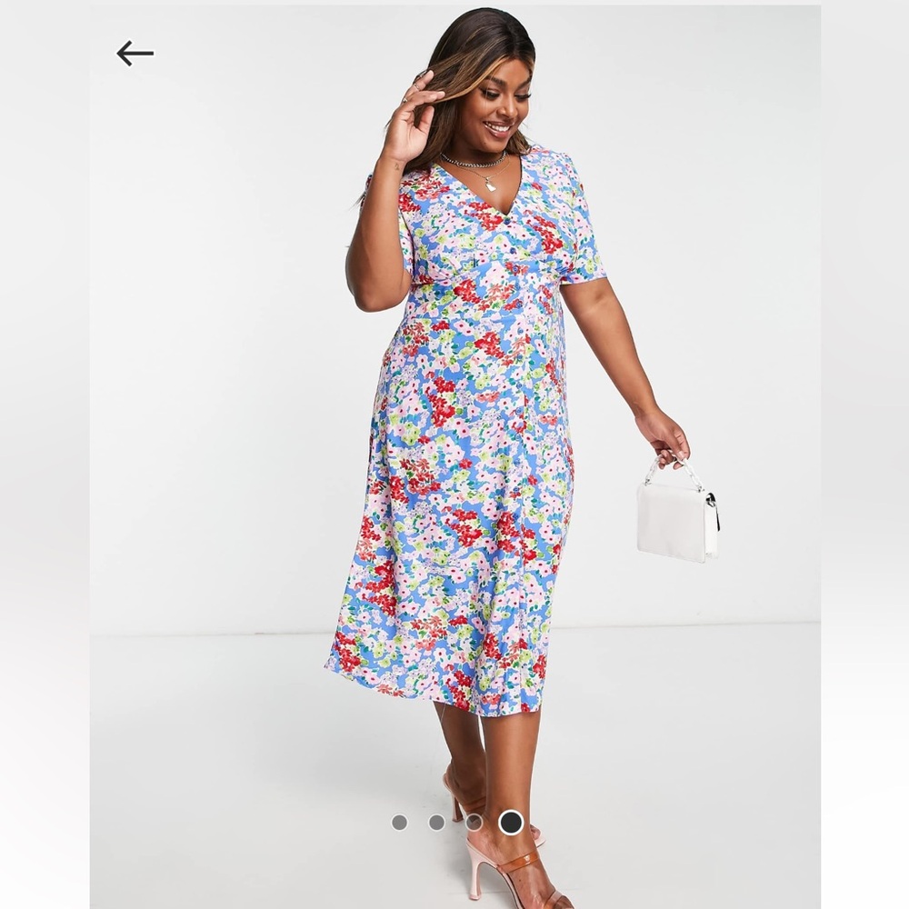 Nobody’s Child ASOS Plus Midi Alexa Dress Buttons New Tags 20 Floral Blue Pretty